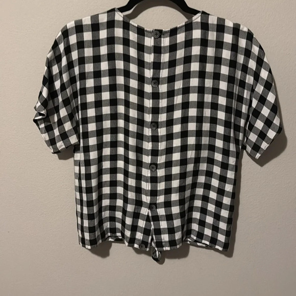 Madewell checkered front tie short sleeve blouse button up back size small EUC - Picture 6 of 8